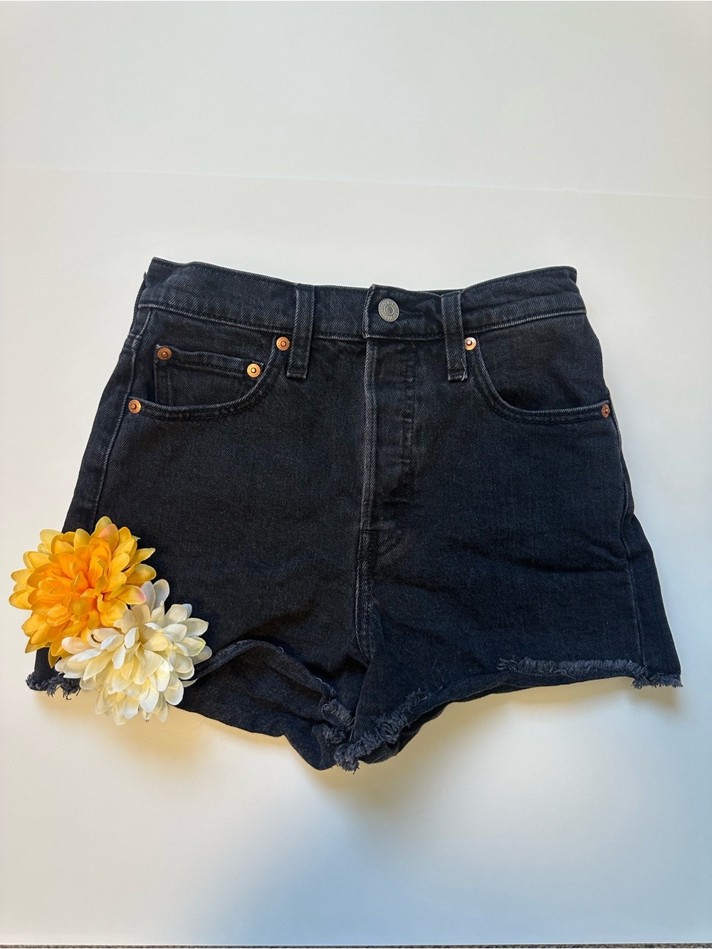 Levi's Black Ribcage High-Rise Cutoff Denim Shorts